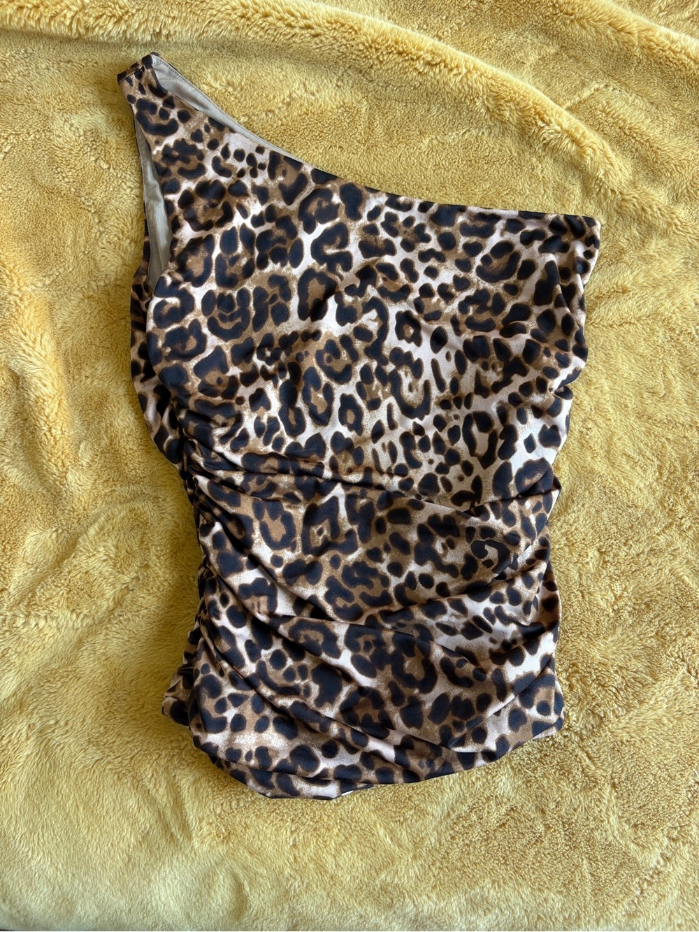 One-Shoulder Leopard Print Ruched Top